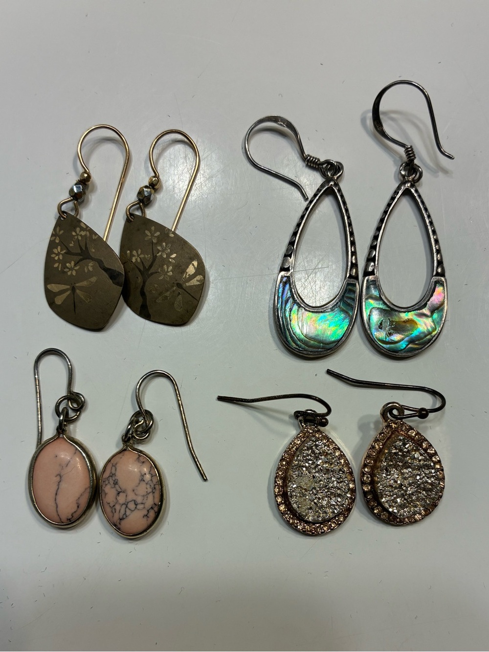 Earrings bundle (5 total) - Abalone Teardrop Earrings (.925), red mini drops +3